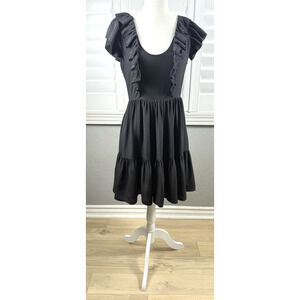 Amour Vert Women's Goth Cottage Core Mini Whimsical Dress Silk Black Sm NWOT